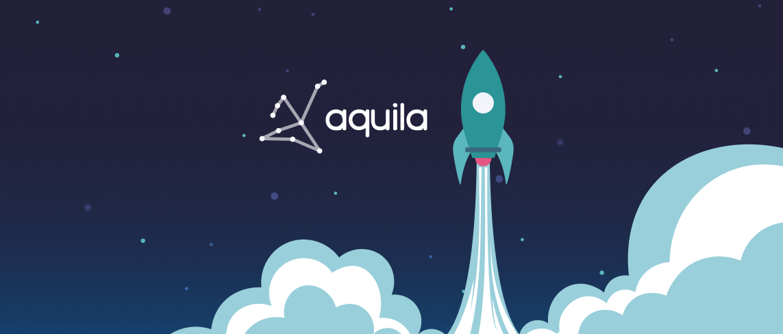 Illustration of a rocket launching beside the aquila logo, symbolising the rapid launch of AllPoints Fibre Networks’ national fibre aggregation platform powered by Sonalake’s SwitchedOn Fibre™.